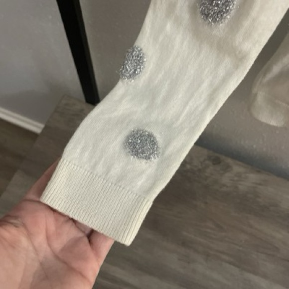 EUC Talbots Cream Sweater with Silver,Shiny Polka Dot w/Long Sleeves Scoop Neck - Picture 5 of 11